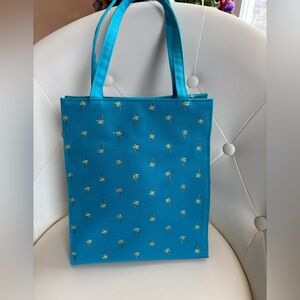 Sunny Hawaii Teal Blue Tote Hand Bag Embroidered Palm Tree Design Magnet Closure